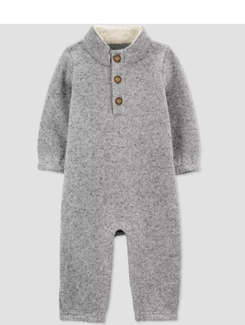 Carter’s Just One You Baby Boy Gray Knit Sherpa Lined Fleece Jumpsuit Romper 3M